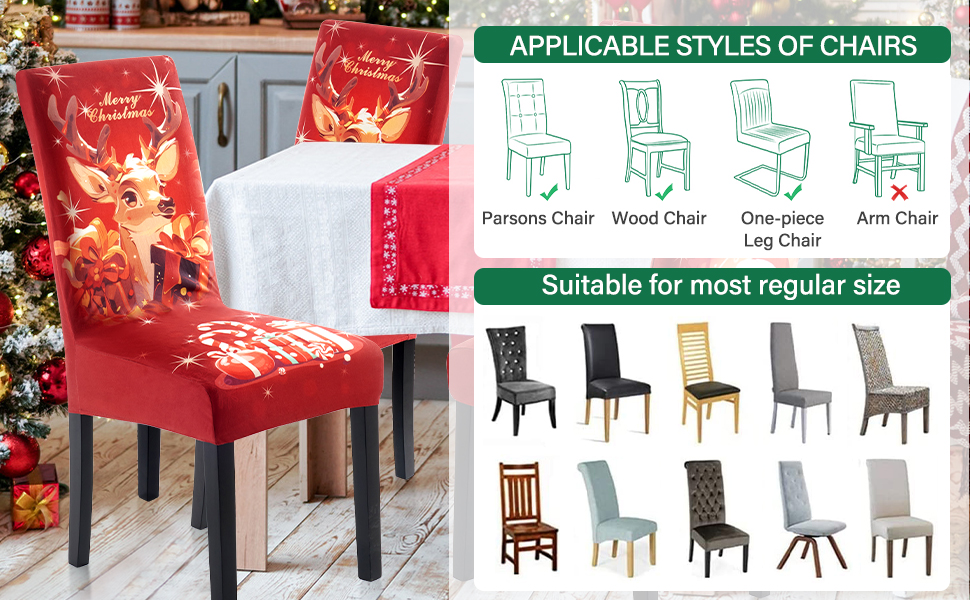 4PCS Christmas Dining Chair Covers, Stretch Removable