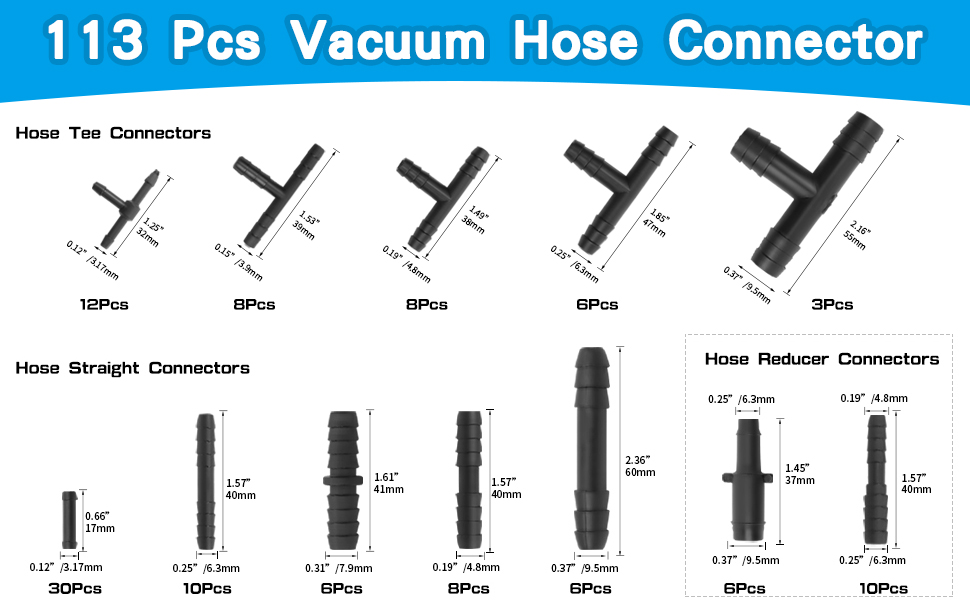 Vacuum Connector Assortment Vacuum Line Fittings Kit 113Pcs