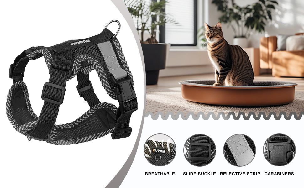 Cat Harness and Lead, Adjustable Kitten Harness with Reflective Strips, Cat Collar Set, Escape Proof Breathable Cat Vest Harness for Cats Dogs Pets Walking (S) 13 cat harness set