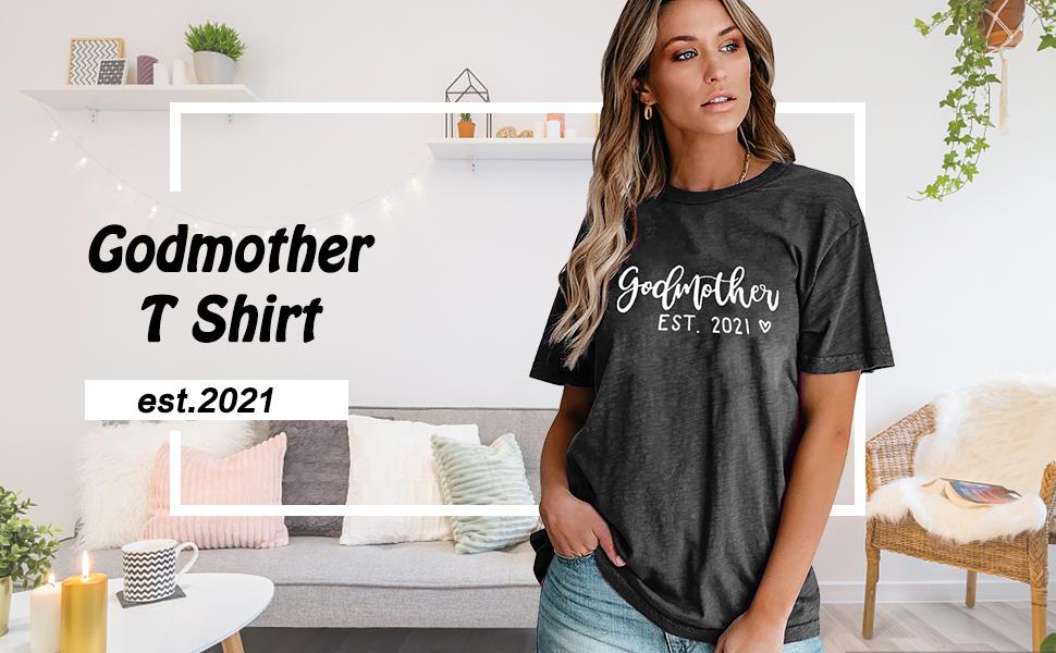 Womens Godmother T Shirt Letter Print Faith mama tops Short SleeveEST.2021 Heart Graphic Casual Tee