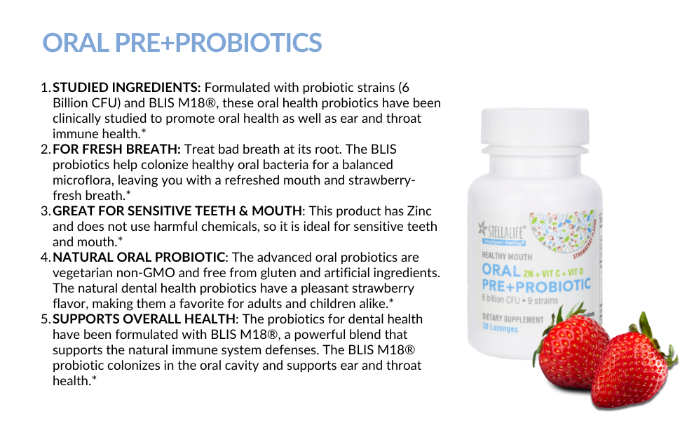 Amazon.com: StellaLife Probiotics Oral PRE+PROBIOTICS LOZENGES, Dental - Best Oral Probiotic For Bad Breath