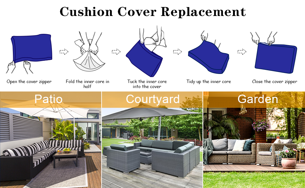 Bextile Outdoor Patio Cushion Covers Replacement, 14 Piece Outdoor Cushion