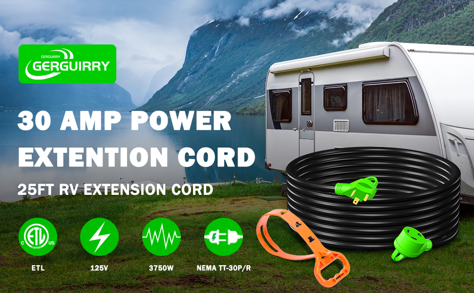 Gerguirry 25FT 30 Amp RV Power Extension Cord, Heavy Duty 10 Gauge 3 Wire STW Cord
