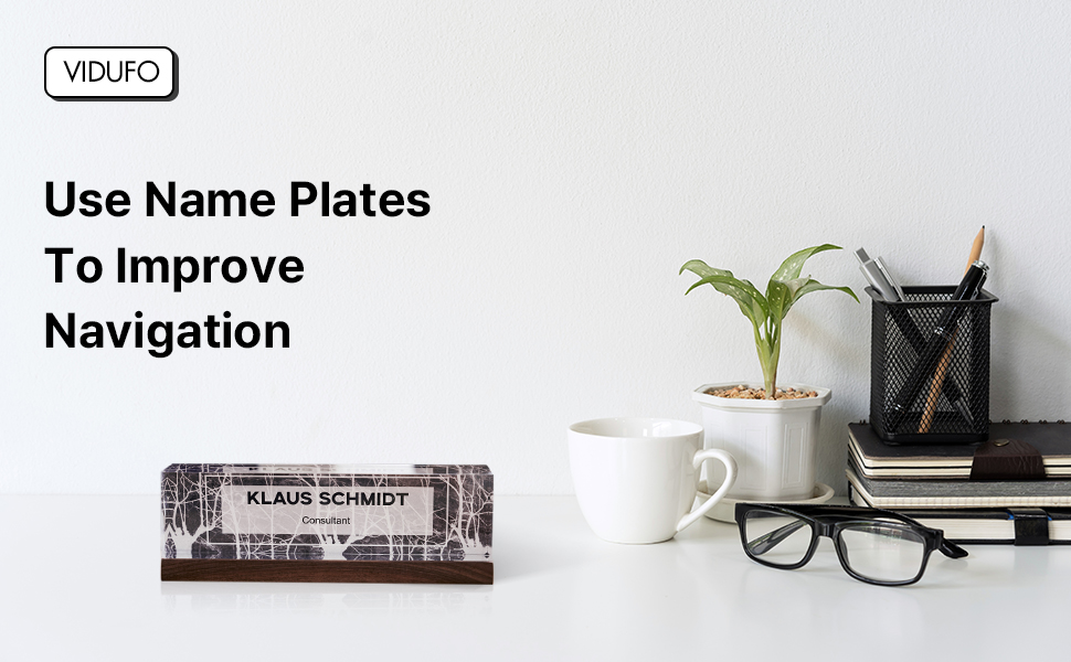 Custom Office Acrylic Desk Name Plaque with Walnut Wood Holder, Name Plate for Desk