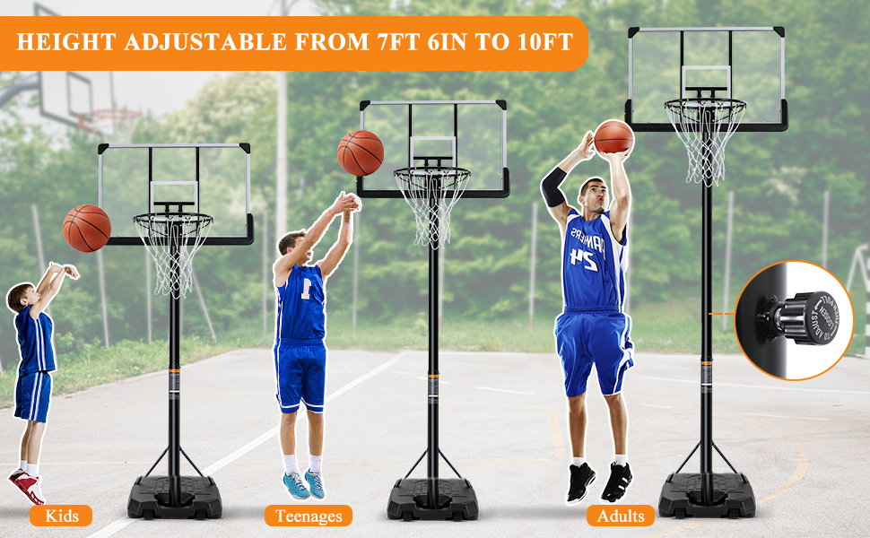 Basketball Hoop Goal with 44” Backboard &10ft Adjustable