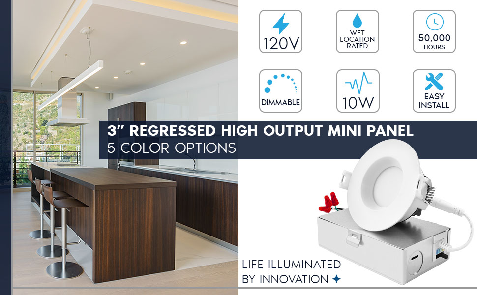 LUXRITE 3 Inch LED Recessed Ceiling Light with Junction Box, 10W, 5CCT