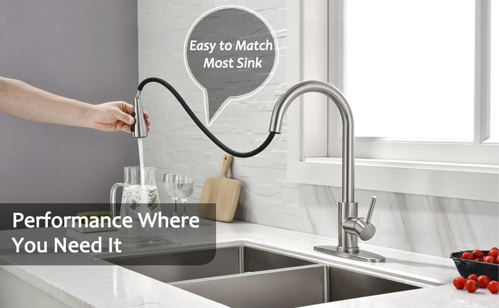 Kitchen Faucet with Pull Down Sprayer Multitask Mode Single Handle High