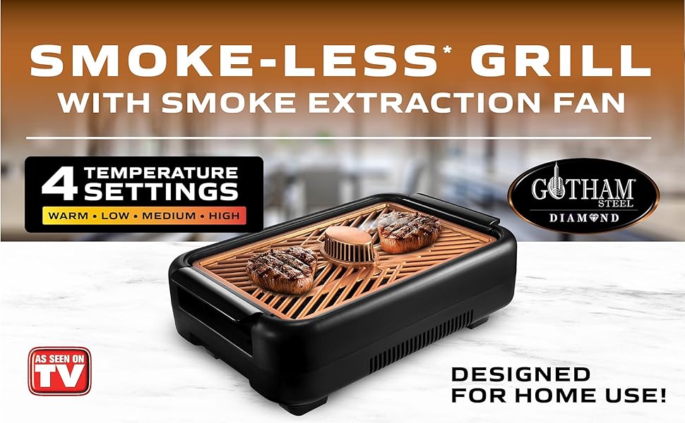 smokeless grill, electric, indoor, easy cleanup, 4 settings grill, 