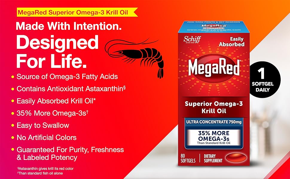 MegaRed Ultra Strength Krill Oil Omega 3 Supplement, 750mg