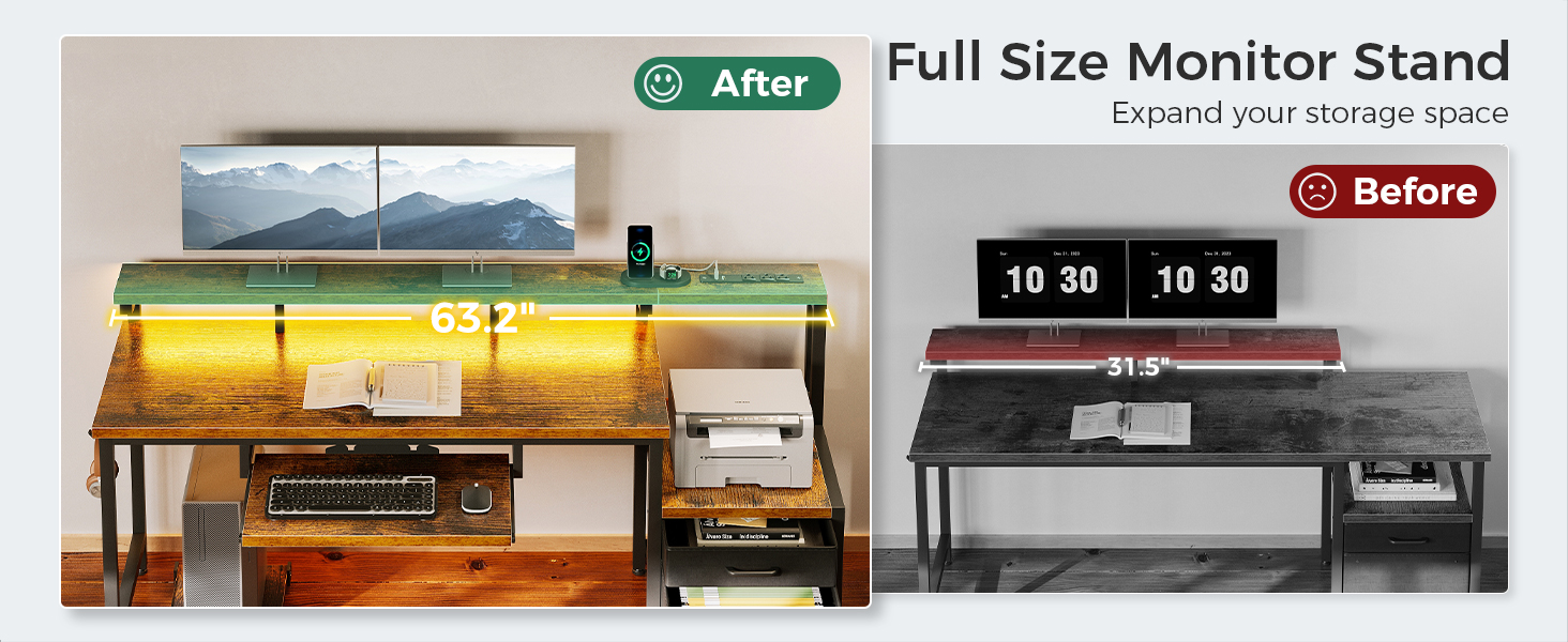 desk with long monitor stand