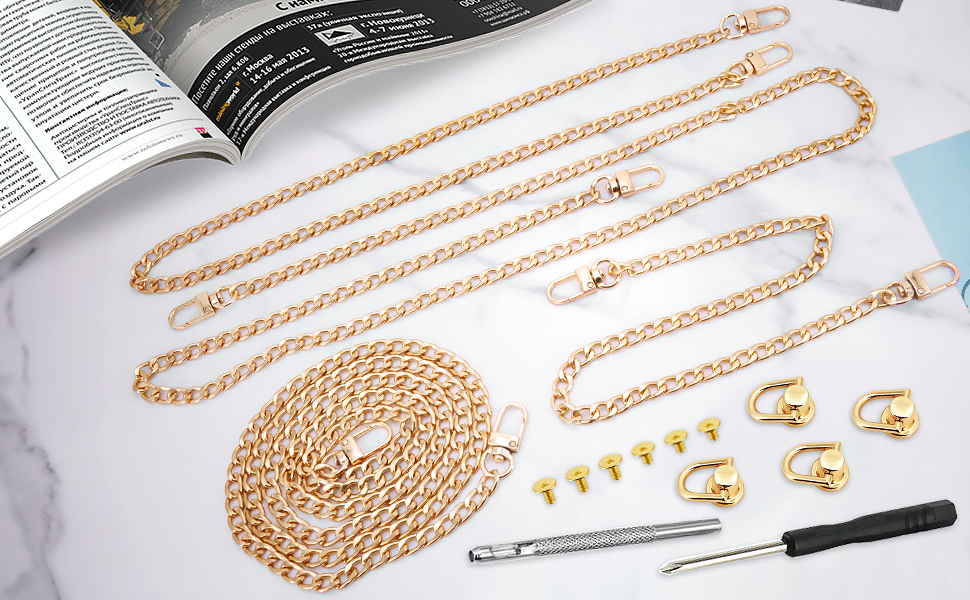 4 Pcs Gold Purse Chain Strap Flat Iron Bag Chains with D