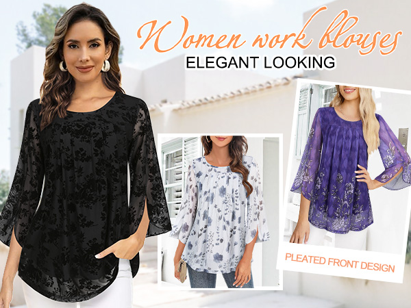 Viracy Blouses for Women Dressy Casual Tops 3/4 Flared