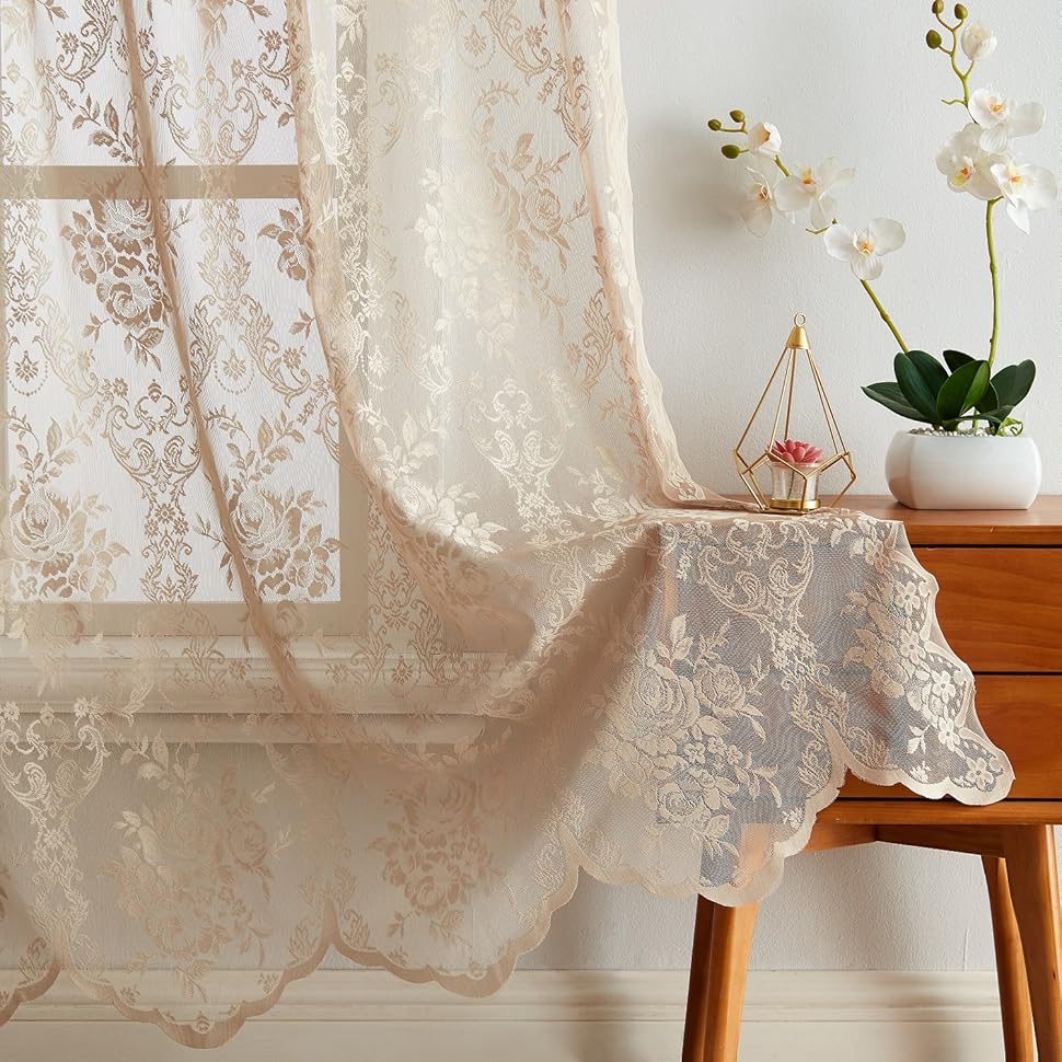 WARM HOME DESIGNS Luna English Rose Curtains. Tablecloths. French Door Curtains and Shower Curtains