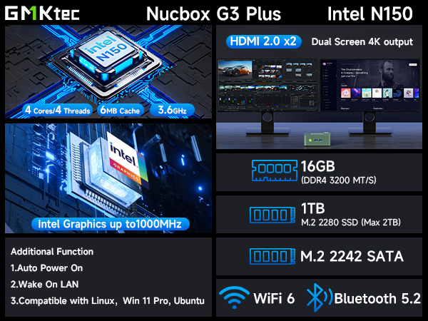 GMKtec N150 G3 Plus ミニPC 16GB 512GB SSD Amazon.com: GMKtec G3 Plus Mini PC, Intel Twin Lake N150