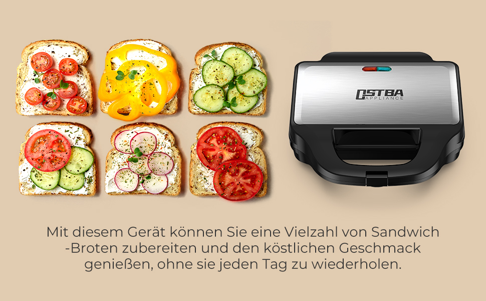 OSTBA APPLIANCE Sandwichmaker, SandwichToaster für 2 Sandwiches