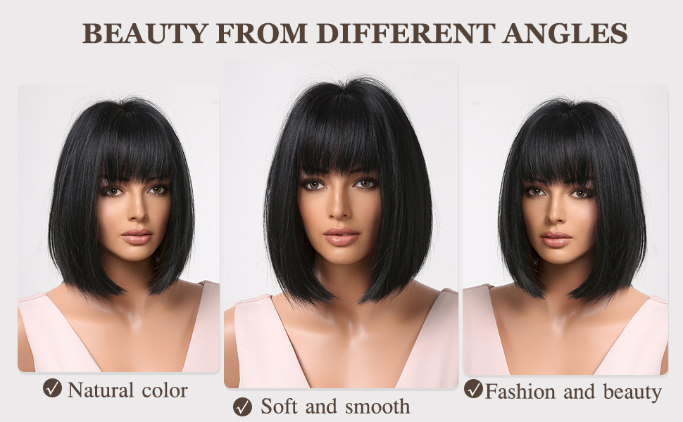 Esmee Short Straight Black Bob Wigs with Fringe for Women