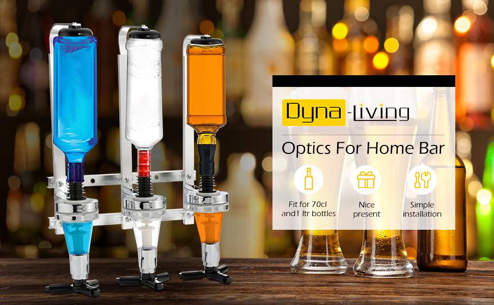 3 Bottle Optics for Spirits, DynaLiving Bar Optics Wall Mounted Wine Drink Dispenser Upside