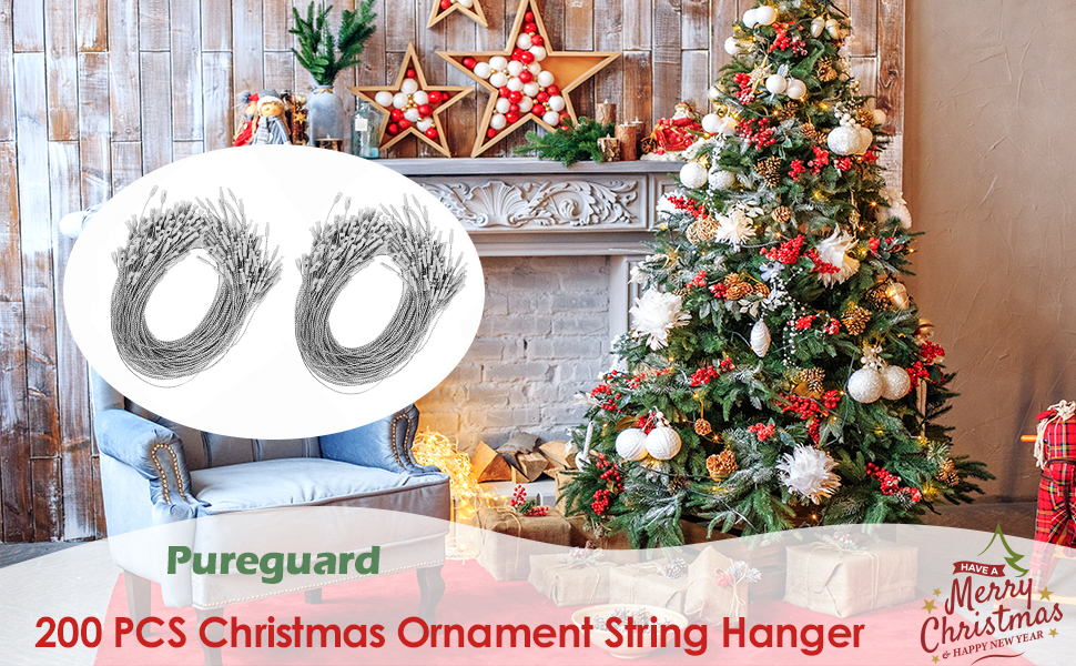 PureGuard Christmas Ornament String Hangers, 200 Pcs