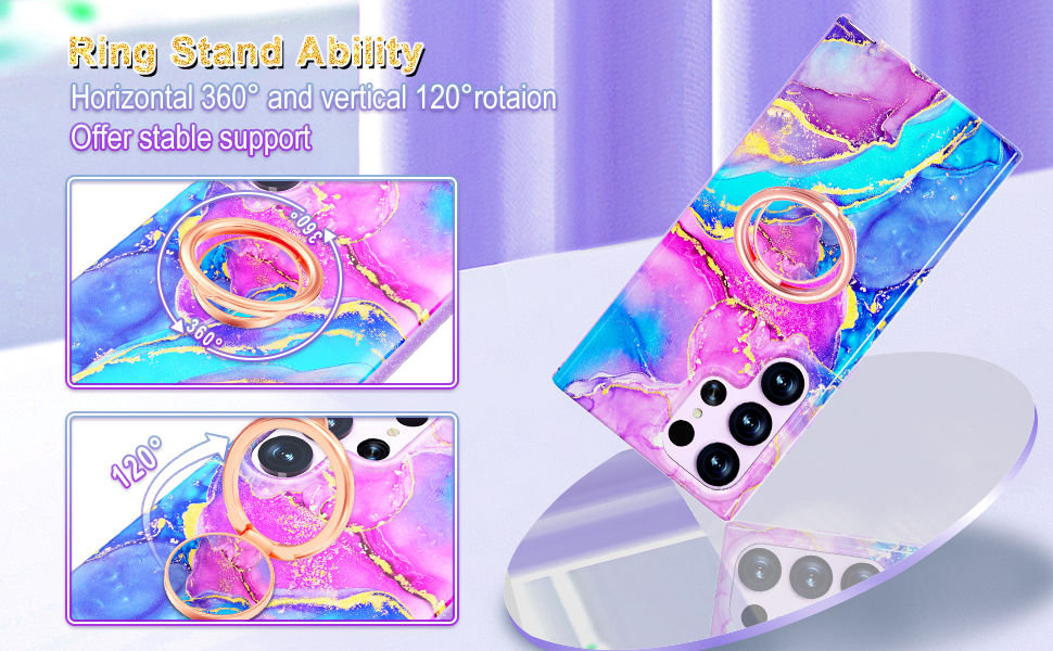 Hekodonk for Samsung Galaxy S23 Ultra Case,Heavy Duty with Rotation Ring Kickstand