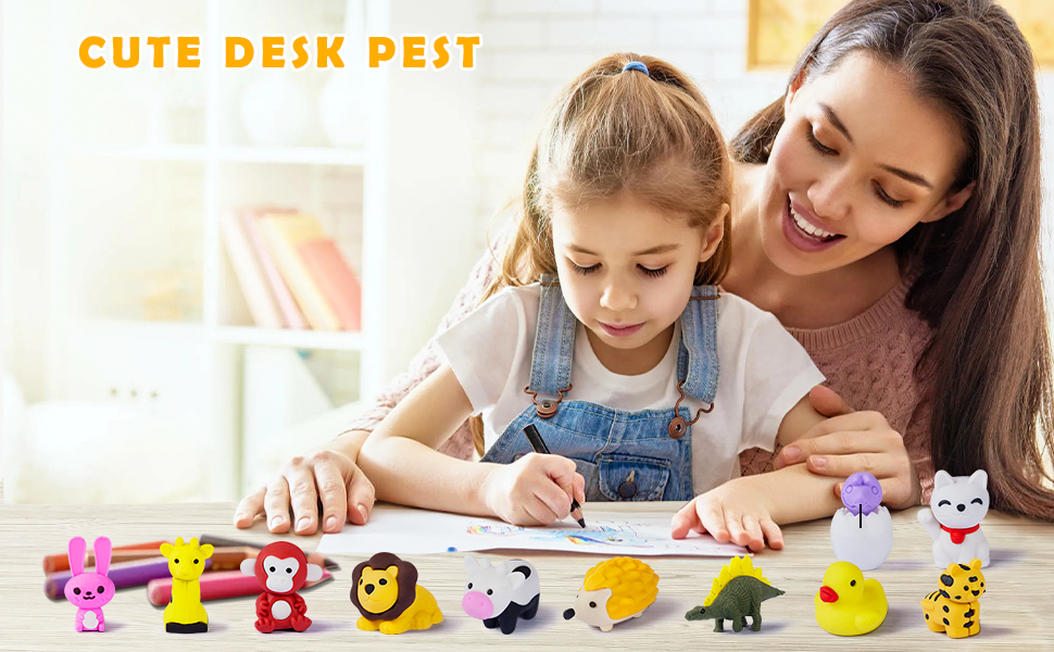 KIZCITY 130 Pack Animal Erasers for Kids , Desk Pets