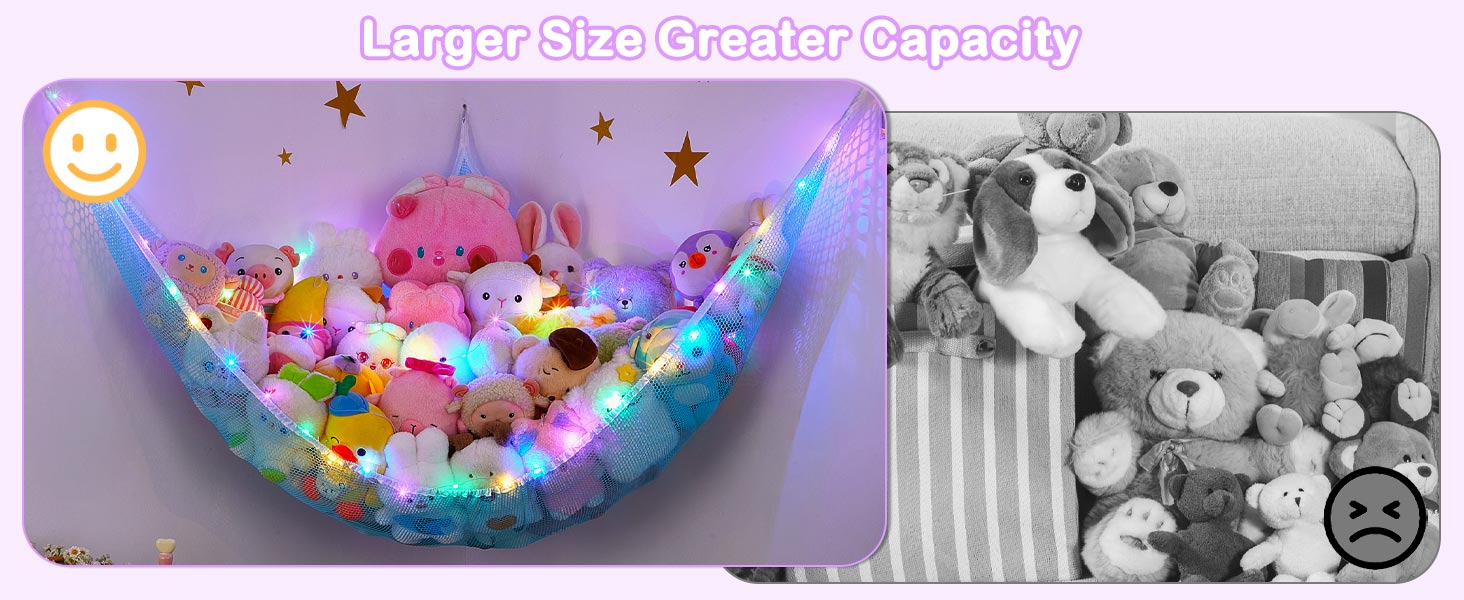 Unicorn Castle Stuffed Animals Net or Hammock Kids Toy Storage Organizer with LED Light Hanging Corner Stuffed Animals Holder Kids Girls Room Decor,Black,XLarge (Pack of 1) 12 toy net