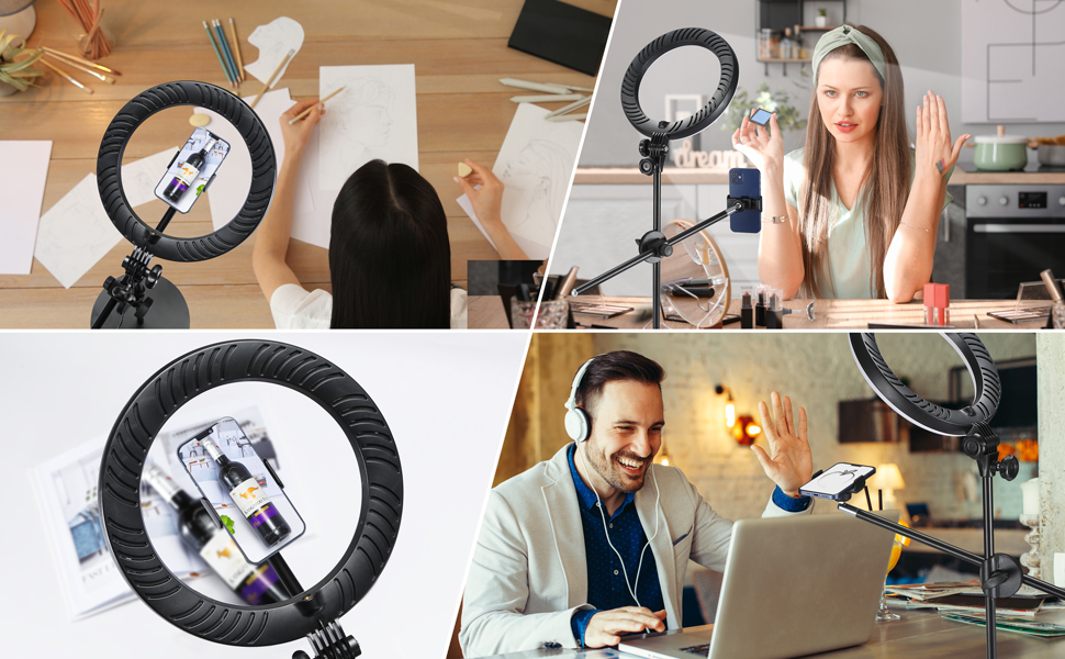 LUXSURE Selfie Ring Light with Stand & Phone Holder, Phone Stand for