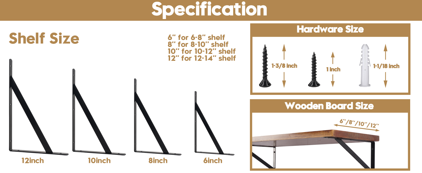 AddGrace 8" Triangle Shelf Brackets 6pcs Home Decoration Brackets DIY