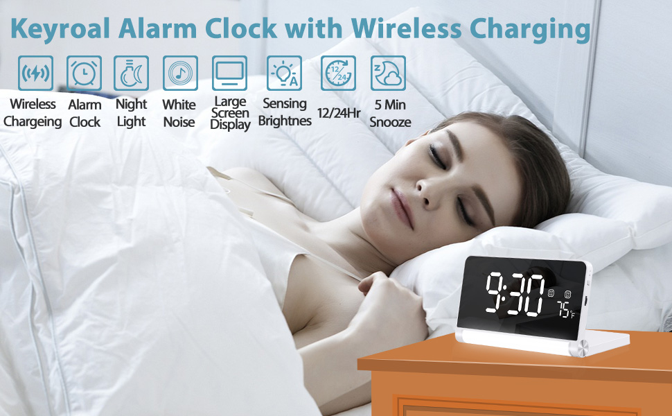 Digital Alarm Clock with Wireless Charging,Automatic Light