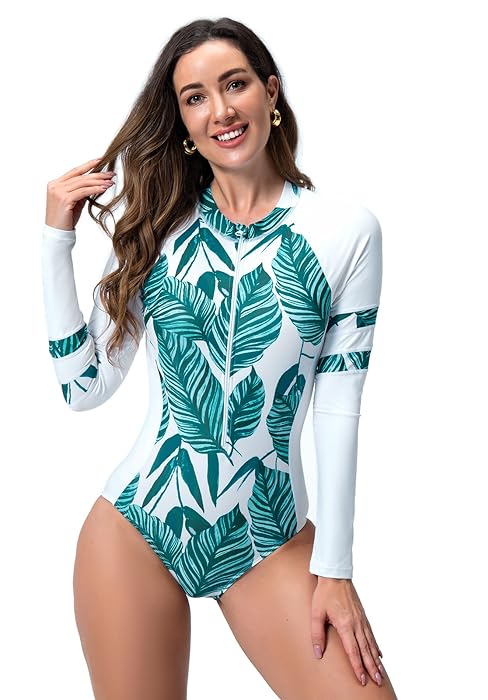 One Piece Rash Guard for Women Swimsuit Zipper Surfing Bathing Suit