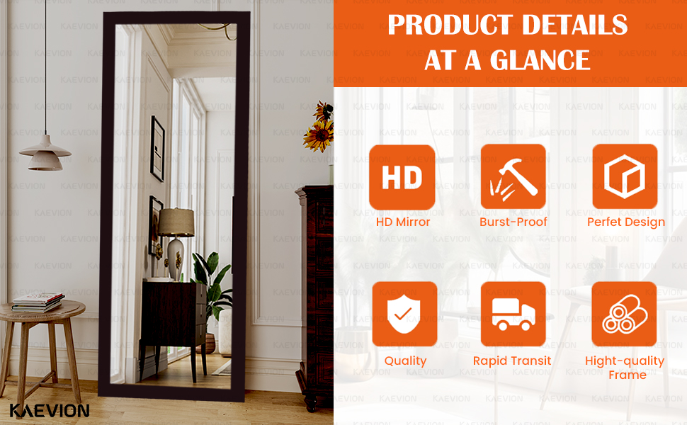 KAEVION 4 Feet Full Length Waterproof PVC wooden Fraem Rectangular Shape wall hanging mirror Brown