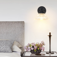 SongCiLT Simple but Classic Clear Ribbed Glass Black Wall Sconces Lighting for Bedroom Hallway 