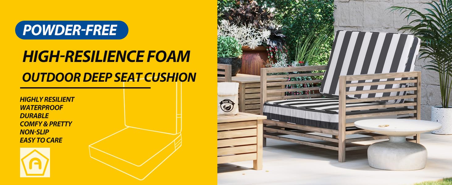 Outdoor deep seat cushion with high-resilience foam