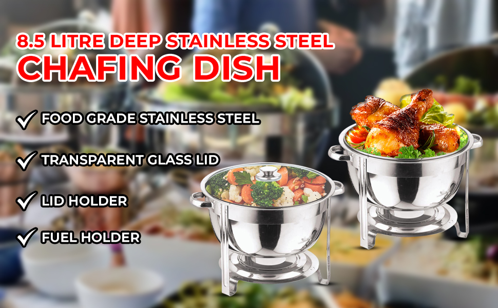 Vinod Stainless Steel Round Chafing Dish Food Warmer Buffet 8.5 Litre