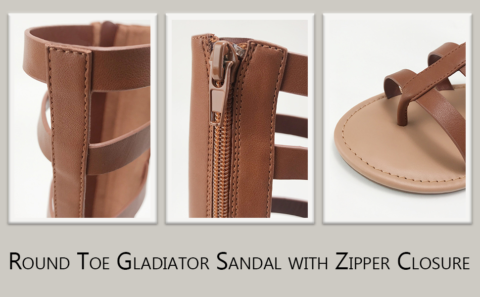 MOXIE ROUND TOE GLADIATOR SANDAL WITH ZIPPER CLOSURE CLOSE-UPS