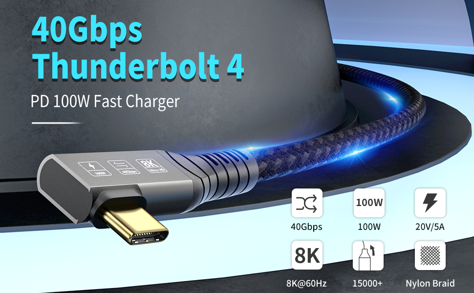 ConnBull Kabel für Thunderbolt 4 1,2m, TB4 Kabel Winkel 90 Grad ...