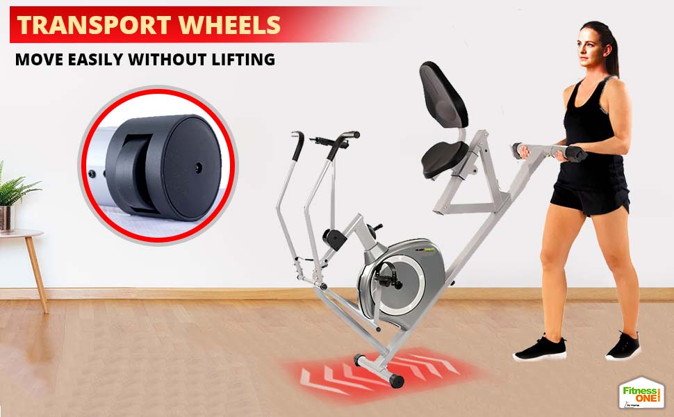 recumbent bike with arm exerciser with transport wheels