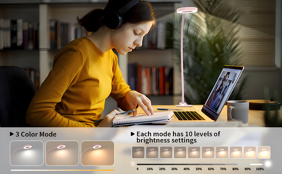 iZELL LED Desk Lamp【3 Color Modes & 10 Brightness】 Eye Caring Clip on