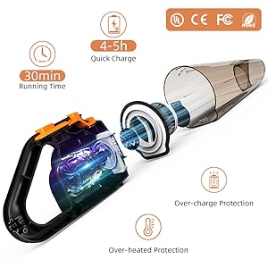Handheld Vacuum Cleaner Cordless, HONITURE 9000Pa/120W Powerful Lightweight Portable Hand Vacuum Cleaner, 30mins Runtime, Rechargeable 3-4 Hours Fast, Low Noise, For Pet Hair,Car And Home 16 Handheld Vacuum Cordless Vacuum Cleaner Powerful Lightweight Rechargeable Car Vacuum Cleaner