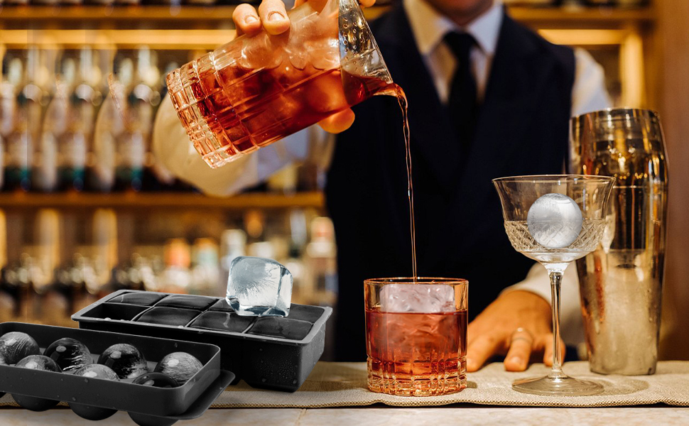 Aibirui Large Ice Cube Molds (8+8 Pcs), Whiskey Ice Ball Mold, Big Ice Cube Molds