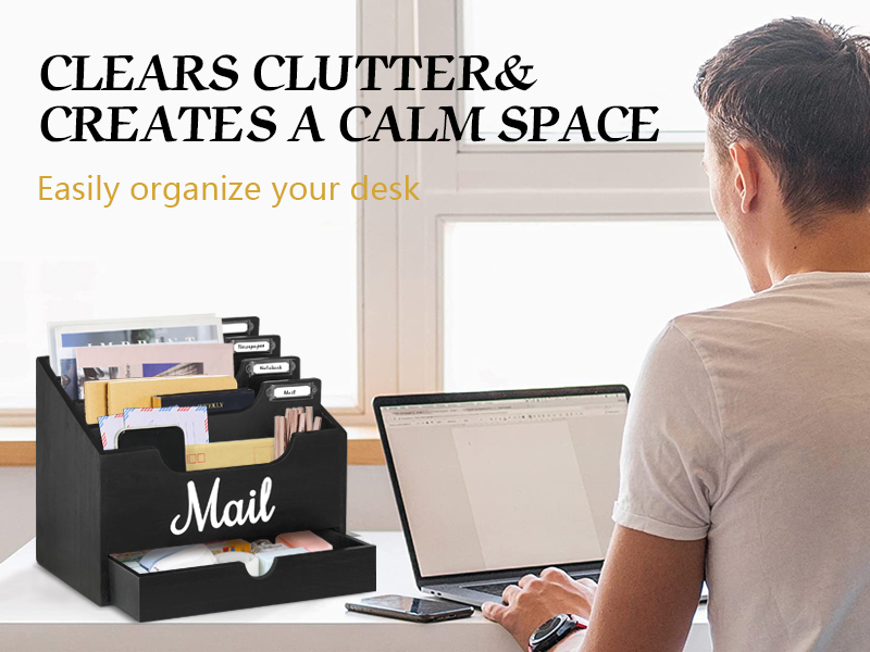 Desktop Mail Organizer with 4 Large Compartments and