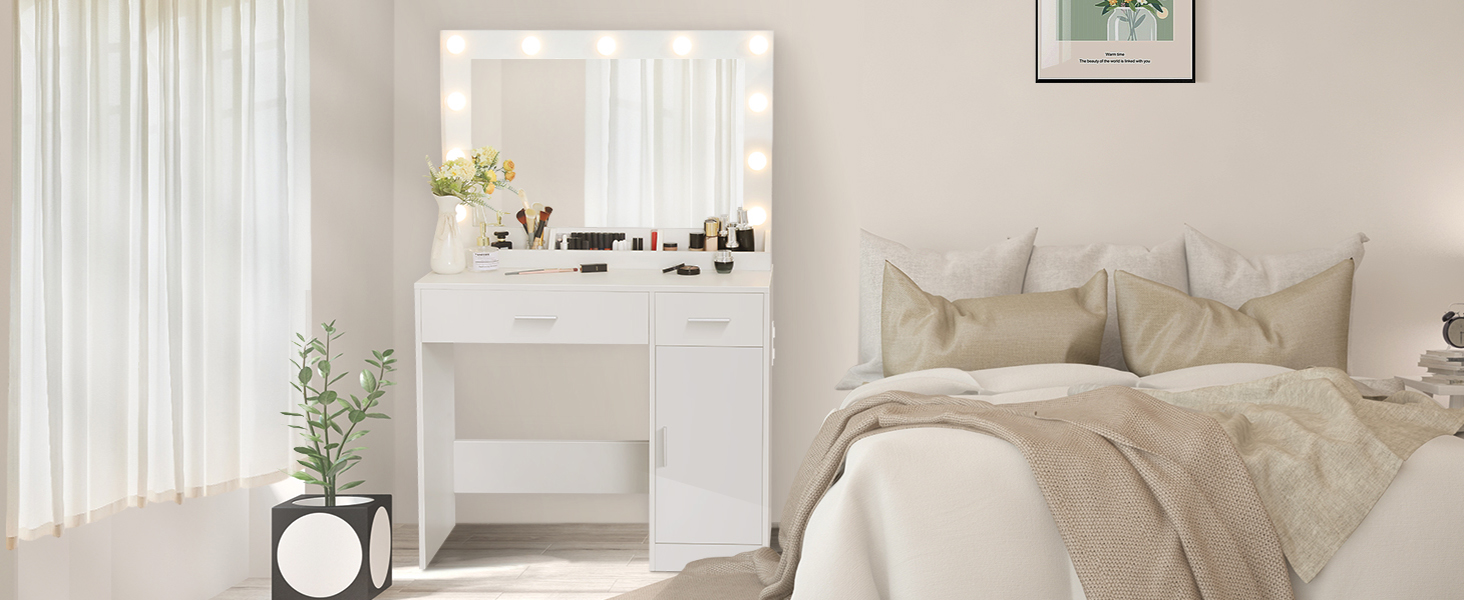 RLAIRN Vanity Desk with Mirror and Lights, Makeup Vanity