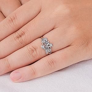 NOVICA Handmade Flower and Leaf Sterling Silver Band Rings for women jewelry fashion gifts her mom