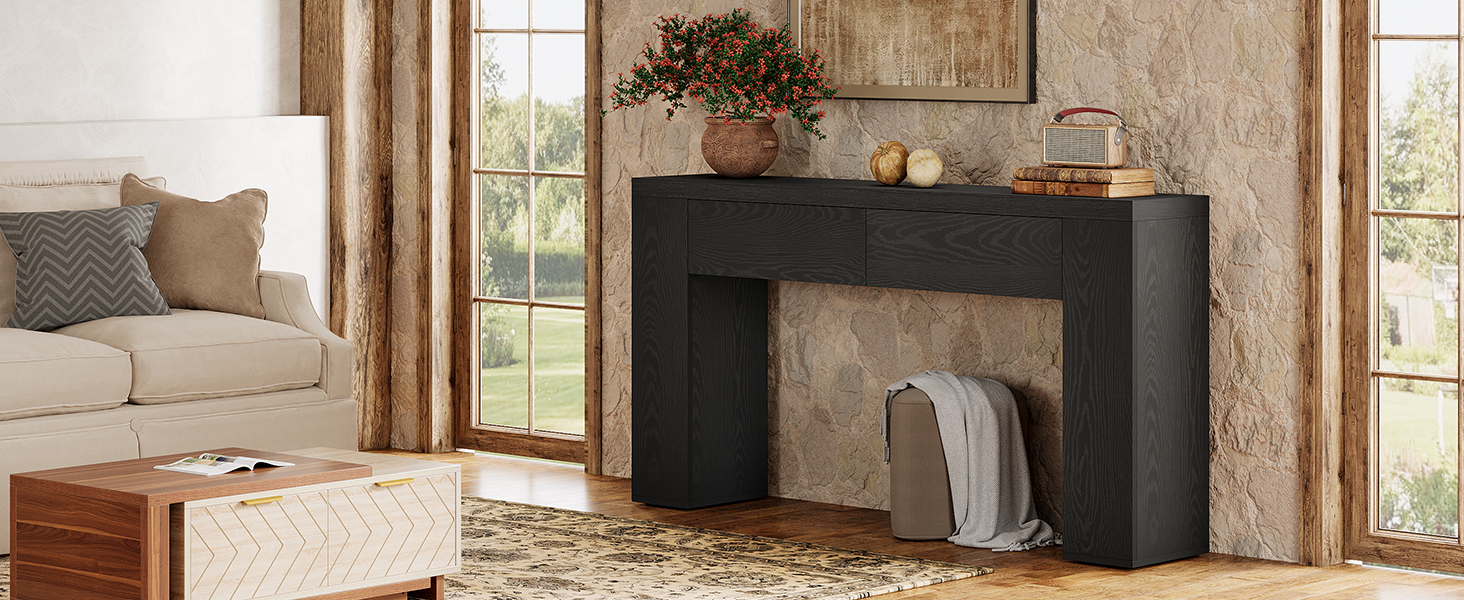 63" Narrow Entryway Table – Hidden Storage Drawers, Holds 220lb