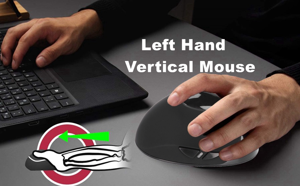 Left Handed Vertical Mouse,2.4G Ergonomic Vertical Mice with USB Receiver,Adjustable DPI 800