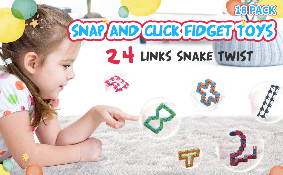 Snap and Click Fidget Toys 24 Links Snake Twists 18 PACK
