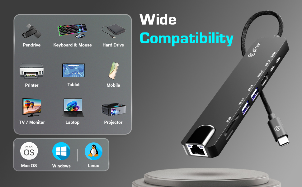 pTron Nexo 8 in 1 usb hub 3.0