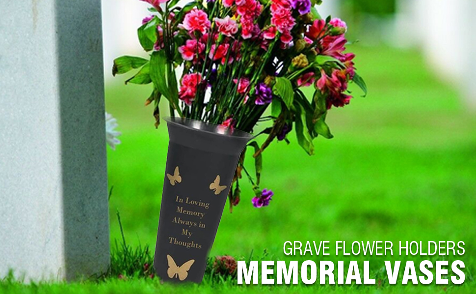 Grave Flower Holders/Memorial Vases Ornaments Personalised, Plastic