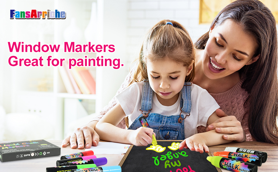 FansArriche Window Markers 15mm Jumbo 8 Pack of Neon Chalk Pens