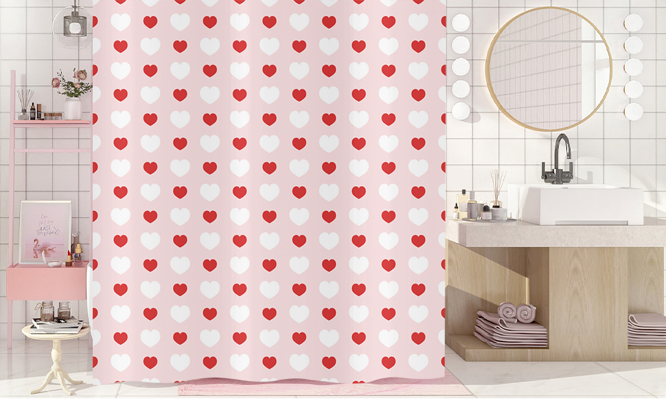 GCIREC Valentine's Day Shower Curtain, Weighted Bottom