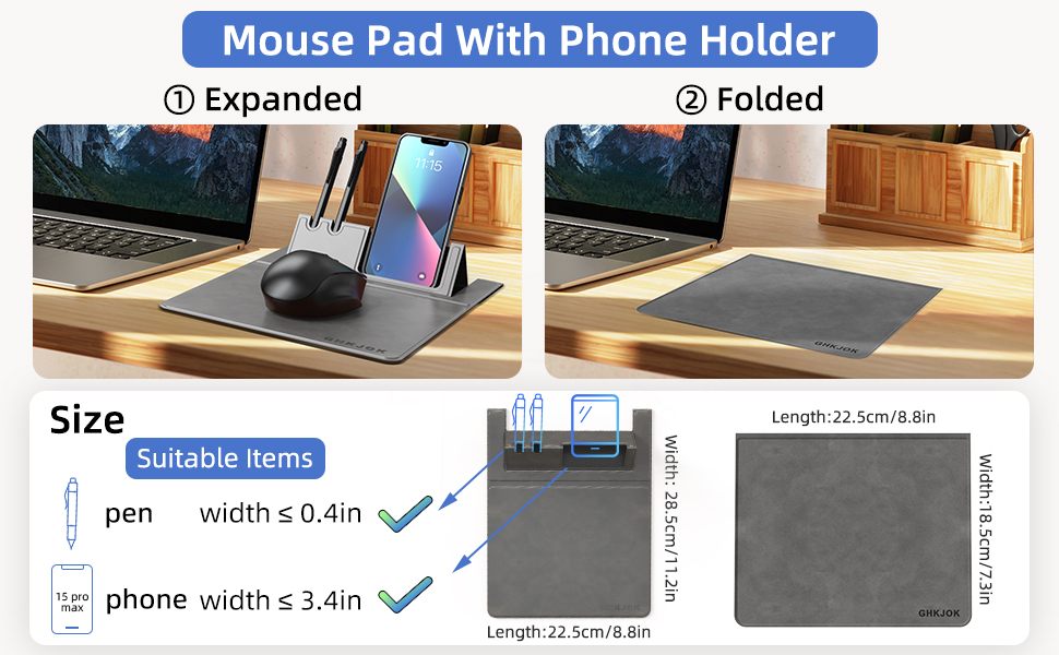 Leather Mouse Pad with Phone/Pen Holder, Multifunctional